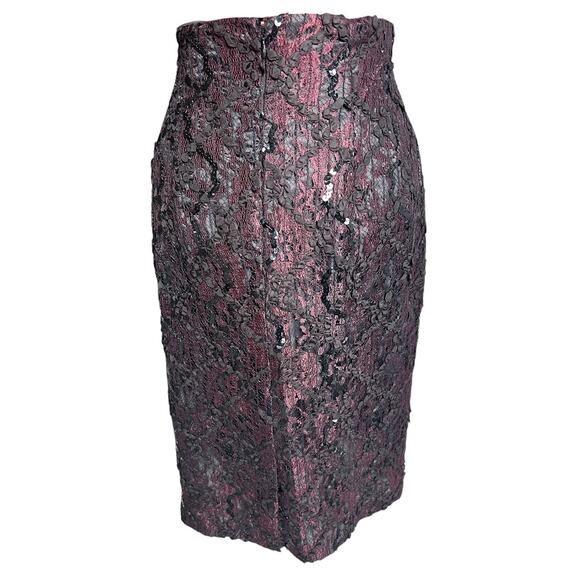 Cathy Hardwick Vintage Size 12 Lace Overlay Sequined Ribboned Pencil‎ Midi Skirt - Picture 3 of 7